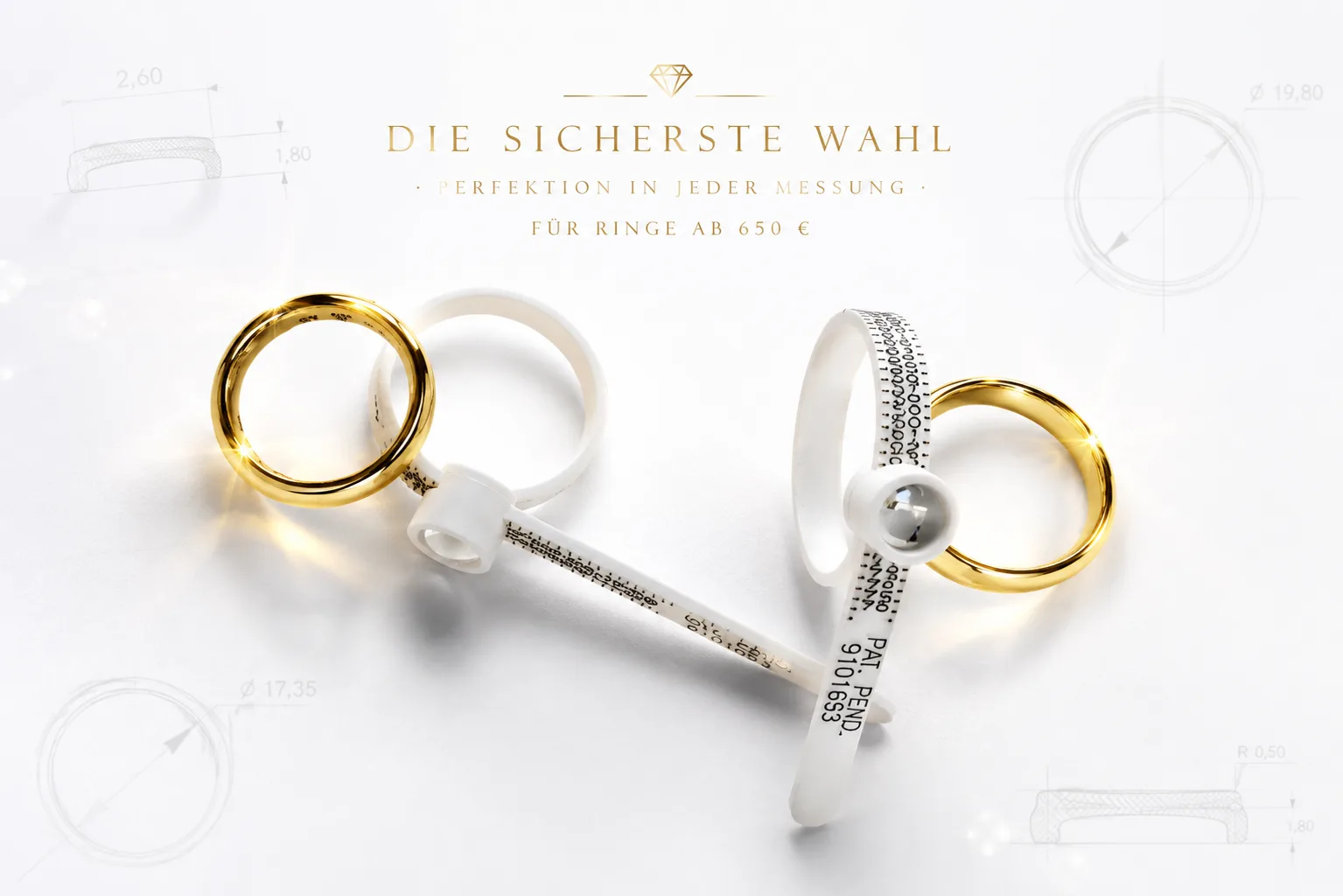 Ringmaßband und Musterringe zur finalen Bestimmung der Ringgröße